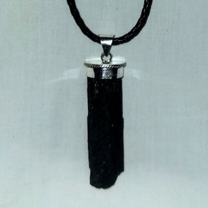 Black Tourmaline Rough Cut Pendants .925 Silver